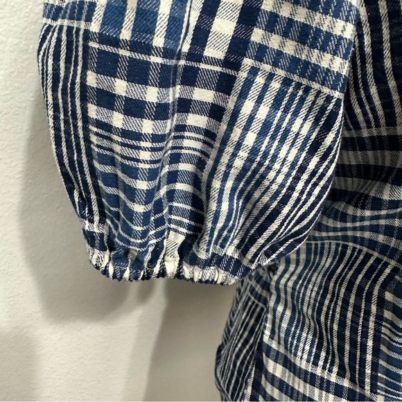 J. Crew Puff Sleeve Wrap Blouse Top Women's Small Blue Indigo Patchwork Preppy - Picture 6 of 10